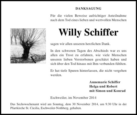 Traueranzeigen Von Willy Schiffer Aachen Gedenkt