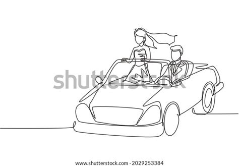 Single Continuous Line Drawing Happy Married Stock Vector Royalty Free