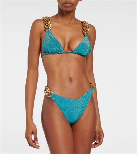 Gold Chain Triangle Bikini Top In Green Same Mytheresa