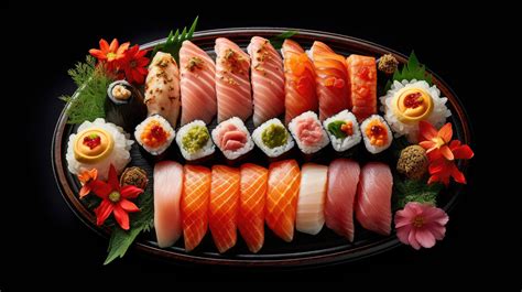 A Platter Of Sushi Showcases An Assortment Of Delicate Rolls Colorful