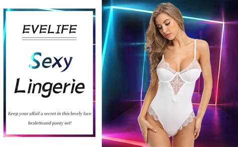 EVELIFE Women Sexy Lingerie Lace One Piece Teddy Deep V Bodysuit Snap