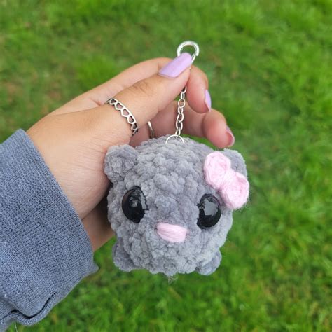 Sad Hamster Meme Crochet Keychain Tiktok Coquette Pink Bow Hamster Etsy