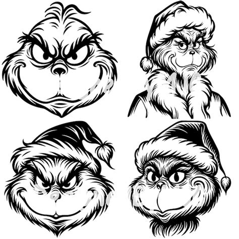 Grinch Clipart Black And White Etsy