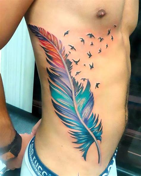 Beautiful Feather with Birds Tattoo Idea