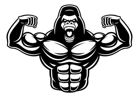 Black And White Illustration Of Gorilla Bodybuilder 539459 Vector Art