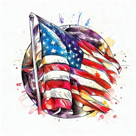 Um Desenho Em Aquarela De Uma Bandeira Americana Foto Premium