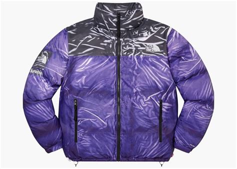 Supreme The North Face Printed Nuptse Trompe L Oeil Jacket Purple