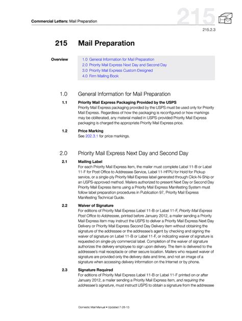 Fillable Online Pe Usps DMM 215 Express Mail Preparation For Commercial