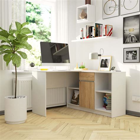 Ensemble D Angle Akord Bureau B17 Avec Commode Blanc 120 Cm 1 Porte 1