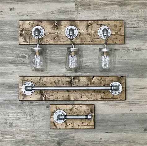 Rustic Distressed Bathroom Set Rustic Mason Jar Vanity Light Etsy