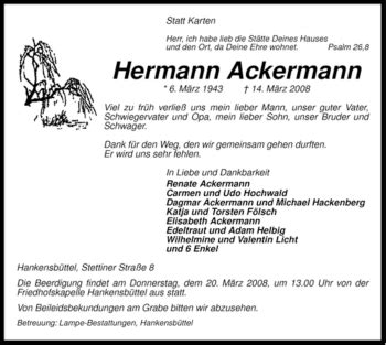 Traueranzeigen Von Hermann Ackermann Az Trauer De