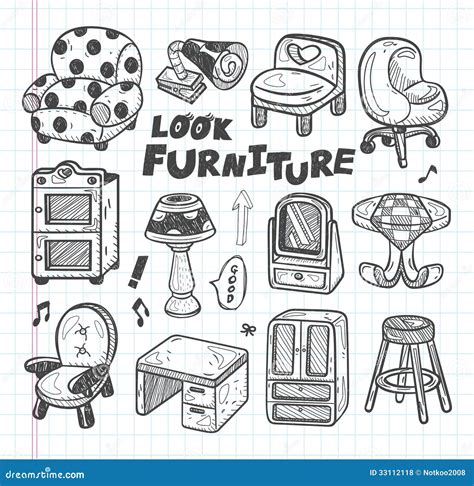 Doodle Furniture Icons Stock Illustration Illustration Of Design