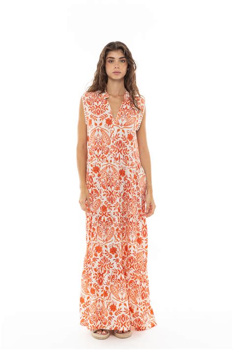 Γυναικείο Beachdress Pink Label Φόρεμα Maxi Easy Orange Viscose lingerie shop gr