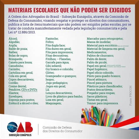 Oab Divulga Itens Proibidos Na Lista De Material Escolar Confira