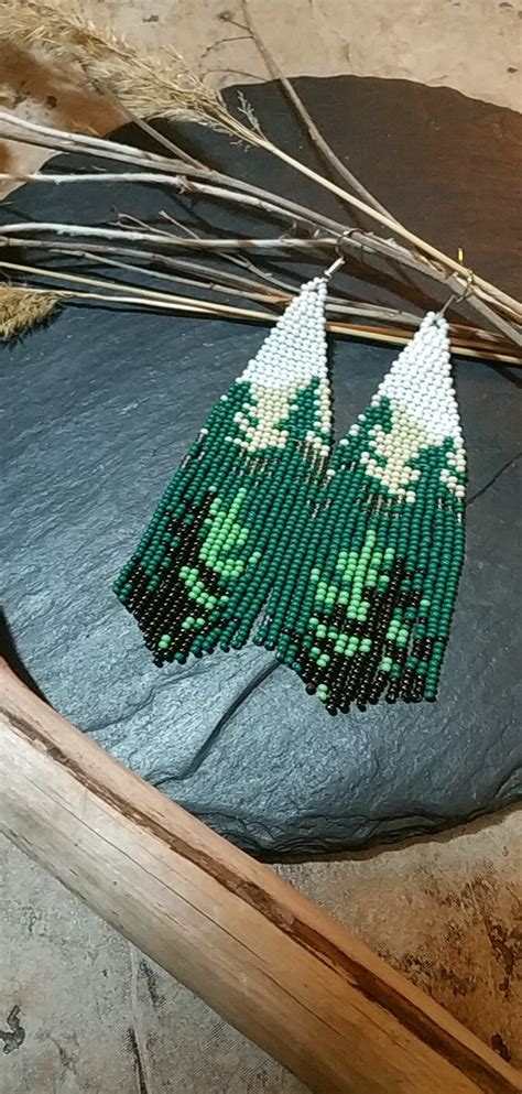 Forest Beaded Earrings Long Fringe Boho Earrings Mountains Etsy