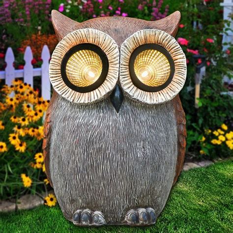 Solar Powered Owl Garden Statues Whimsical Outdoor Decor With Led Lights