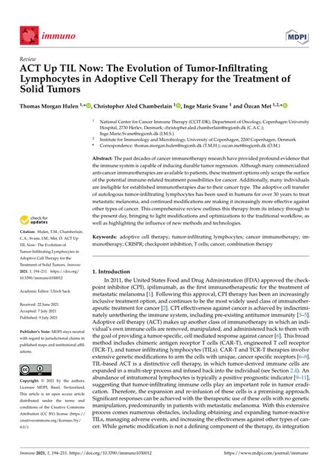 Pdf Act Up Til Now The Evolution Of Tumor Infiltrating Lymphocytes