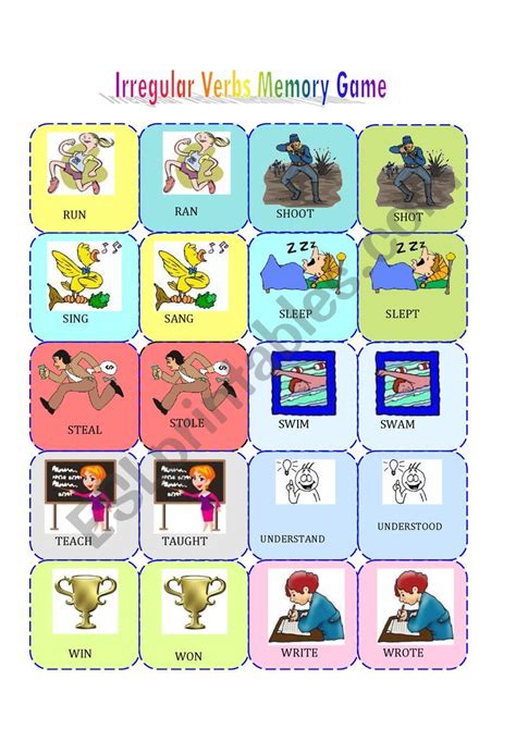 Irregular Verbs Memory Cards Game ESL Worksheet By Elle Driver