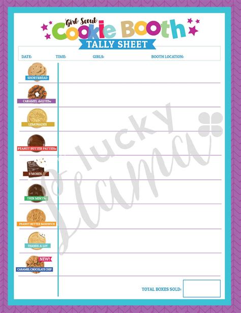 ABC Cookie Booth Tally Sheet With New Cookie Etsy Girl Scout