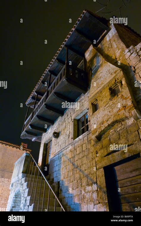 Night Street Scene Medieval Style House Porec In Istria In Croatia