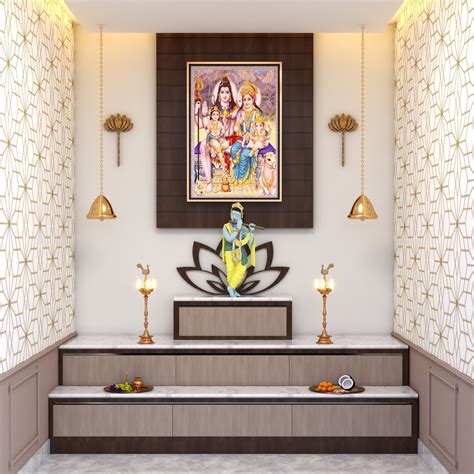 Spacious Pooja Room Design With Storage Space Livspace