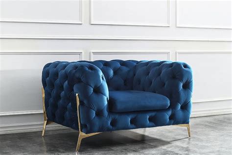 Divani Casa Sheila Modern Dark Blue Fabric Sofa Set – English Elm Sofa Couch, Sofa Set ...