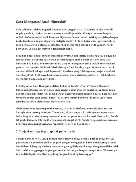 Cara Mengatasi Anak Hiperaktif Pdf Pengembangan Diri Kesehatan