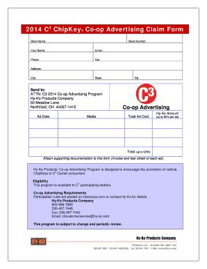 Fillable Online 2014 C3 ChipKey Co Op Advertising Claim Form Hy Ko