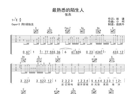 最熟悉的陌生人吉他谱张杰c调弹唱58专辑版 吉他世界