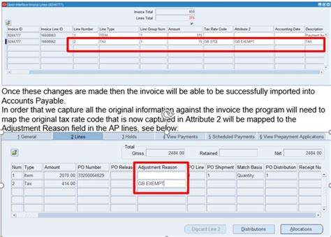 Mapping Of Invoice Line Columns To The Attribute Columns In The