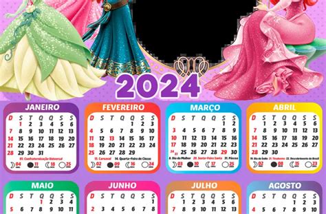 Moldura Calendário 2024 Princesas Glamour Png Imagem Legal