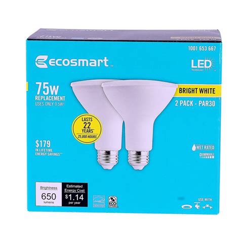 Ecosmart 75w Equivalent Bright White Par30 Dimmable Led Flood Light 2 Bulb Pack Light Bulbs