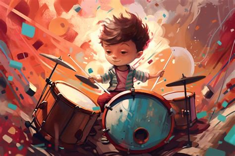Premium Photo A Boy Playing A Drum Set With A Blue Drum Set