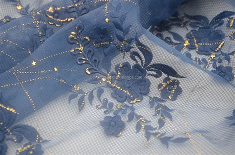 Royal Blue 3d Flowers Embroidery Tulle Lace Fabric Buy Square Tulle