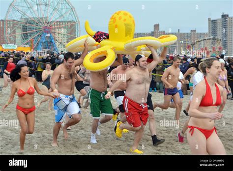 Participants In The Annual Polar Bear Clubs New Years Day Swim In