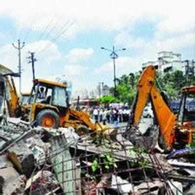 Civic Body Demolishes Illegal Commercial Structures At Manpada