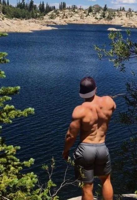 Shirtless Male Beefcake Hunk Muscular Body Builder Nice Back View Photo