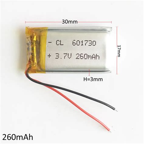 3 7V 260mAh Li Polymer Rechargeable LiPo Battery 601730 With PCM Borad