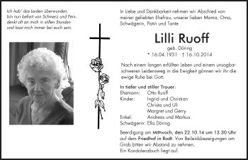 Traueranzeigen von Lili Ruoff Schwarzwälder Bote Trauer