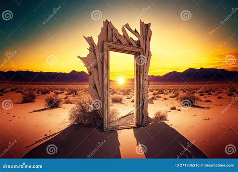 Puerta De Una Casa Abandonada Colapsada En El Desierto Contra El Fondo