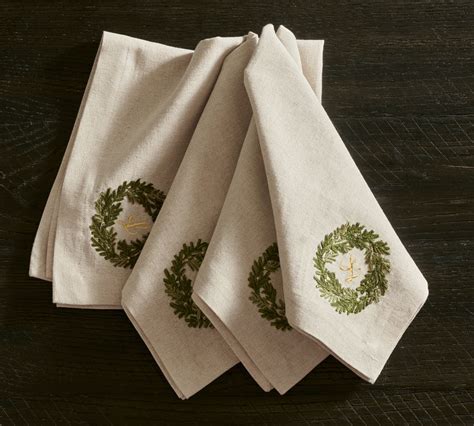 Rustic Wreath Embroidered Cotton Linen Napkins Set Of Pottery Barn