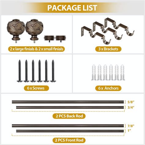 Usfook Inch Double Curtain Rods To Inches Ft Telescoping