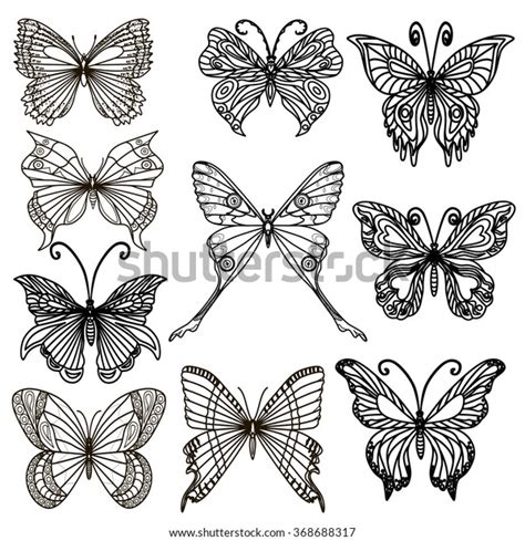 Set Of Hand Drawn Butterflies Vector Illustration Eps 10