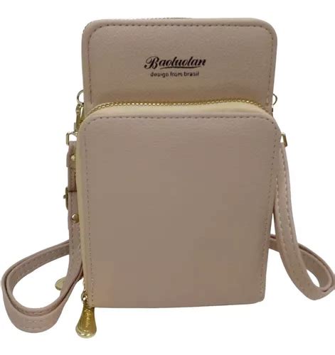 Bolsa Feminina Transversal Pequena Porta Celular Carteira Cor Nude