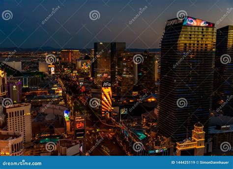 Aerial View Of Las Vegas Strip In Nevada At Night Usa Editorial Stock