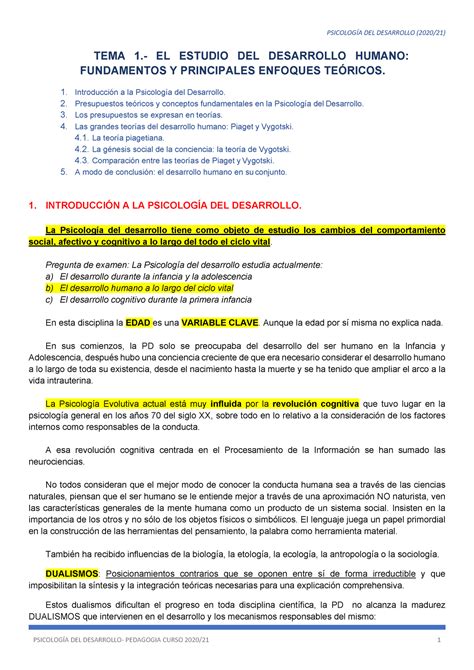 Psicologia Del Desarrollo Tema 1 El Estudio Del Desarrollo Humano