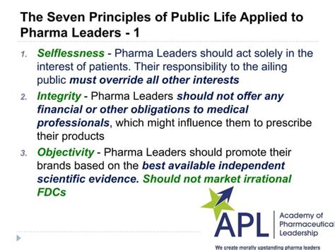 Seven Principles Of Public Life For Pharma Leaders Ppt