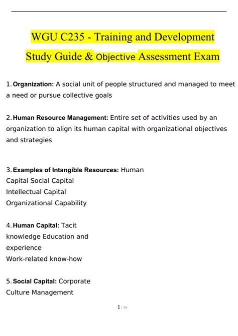 WGU C235 Training And Development Study Guide Objective Assessment