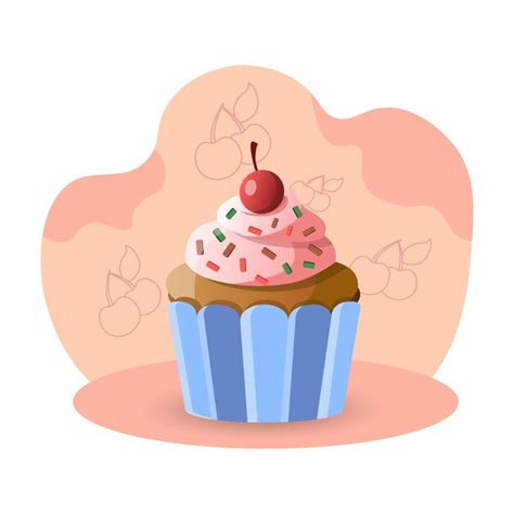 Cupcake Ilustra O Padaria Creme Cobertura De Cereja Edit Vel Vetor