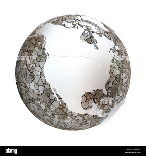 North America On Metallic Model Of Planet Earth Shiny Steel Continents